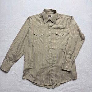 ELY CATTLEMAN Mens Tan Western Shirt Long Sleeve Striped Pearl Snap Size L